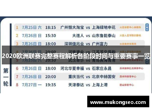 2020欧洲联赛完整赛程解析各阶段时间与重要赛事一览